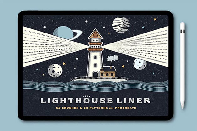 Lighthouse Procreate Line Art Brushes